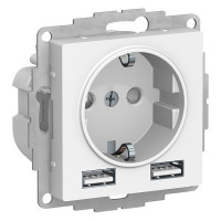 Розетка Schneider Electric Atlas Design ATN000130 скрытая установка белая с заземлением два модуля USB