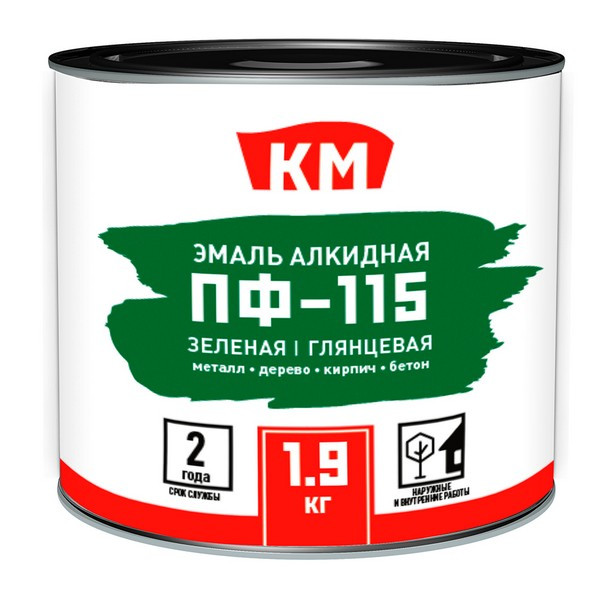 Эмаль ПФ-115 КМ зеленая глянцевая 1,9 кг