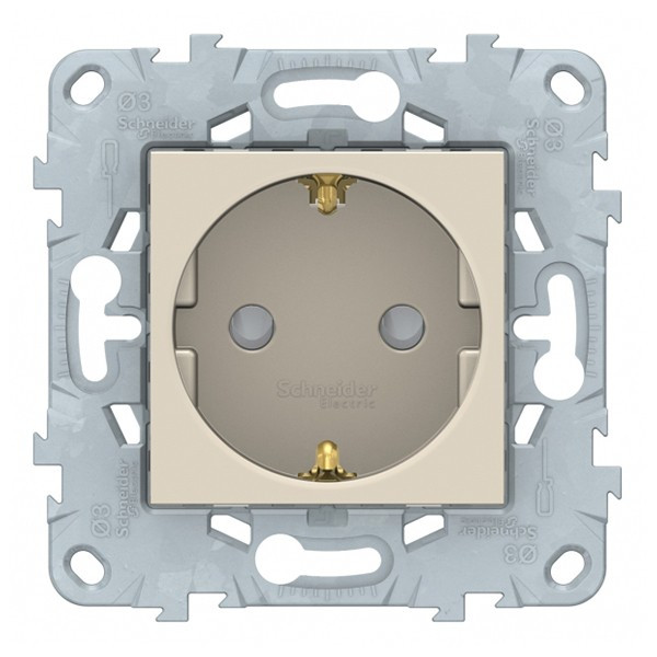 Розетка Schneider Electric Unica NEW NU505744 скрытая установка бежевая с заземлением со шторками с быстрозажимными клеммами