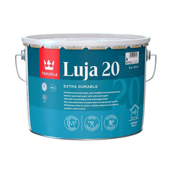 Краска водно-дисперсионная Tikkurila Luja 20 Puolihimmea моющаяся белая основа А 9 л