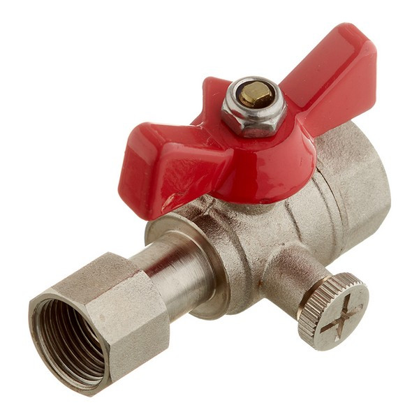 Кран шаровой латунный VALTEC (VT.807.N.0403) 1/2 ВР(г) х 3/8 ВР(г) для подключения манометра проходной бабочка прямой