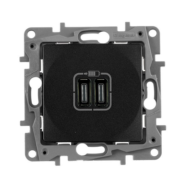 Розетка USB Legrand Etika 672635 скрытая установка антрацит два модуля USB