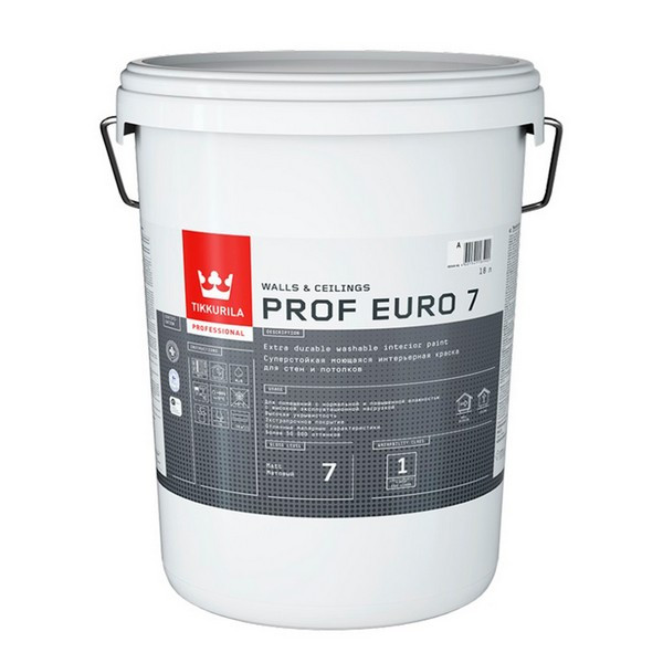 Краска водно-дисперсионная Tikkurila PROF EURO 7 моющаяся белая основа А 18 л