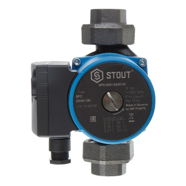 Циркуляционный насос для систем отопления Stout 25/40-130 (SPC-0001-2540130) DN25 подъем 4 м 130 мм с гайками