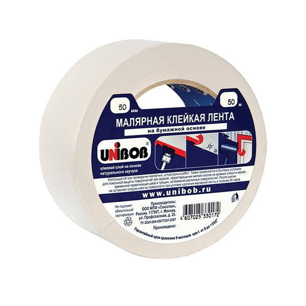 Лента малярная Unibob белая 50 мм 50 м