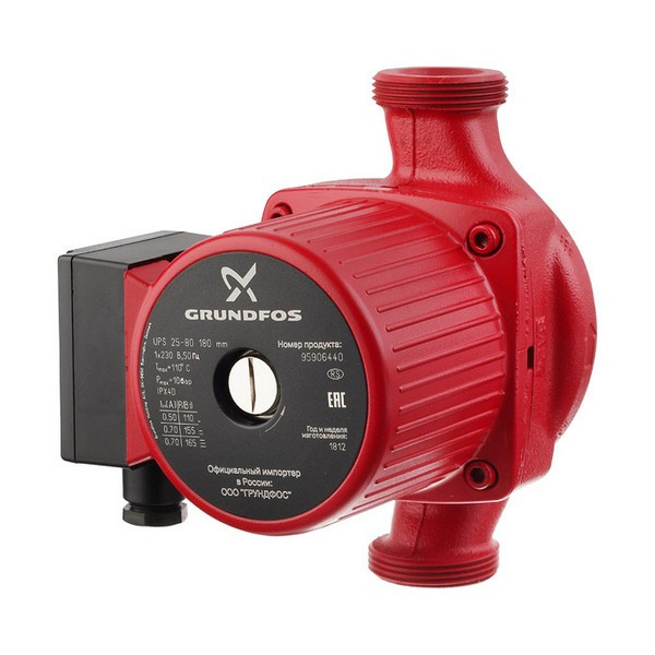 Циркуляционный насос для систем отопления Grundfos UPS 25-80 (95906440) DN25 подъем 8 м 180 мм с гайками