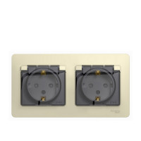 Розетка с рамкой Schneider Electric Glossa GSL000247 двойная скрытая установка бежевая с заземлением IP44 со шторками