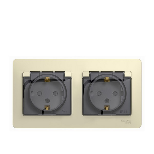 Розетка с рамкой Schneider Electric Glossa GSL000247 двойная скрытая установка бежевая с заземлением IP44 со шторками