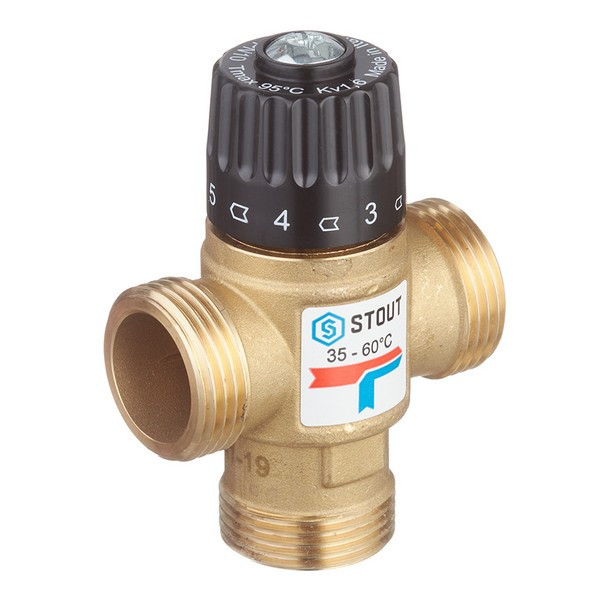 Клапан (вентиль) термостатический Stout (SVM-0120-166025) подмешивающий 1 НР(ш) для систем отопления и ГВС 35-60 °С KVs 1,6