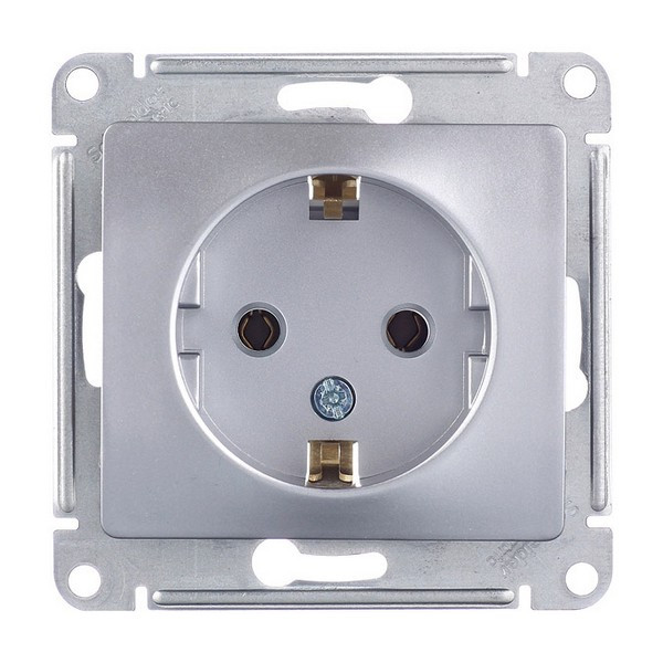 Розетка Schneider Electric Glossa GSL000343 скрытая установка алюминий с заземлением