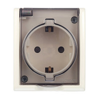 Розетка Simon 15 Aqua 1594432-031 открытая установка слоновая кость с заземлением IP54 с крышкой со шторками