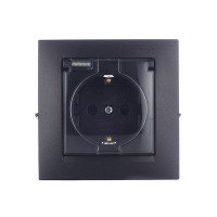 Розетка с рамкой Simon 15 1590450-038 скрытая установка графит с заземлением IP44 со шторками с крышкой