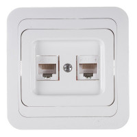Розетка компьютерная с рамкой Makel Mimoza 12036 скрытая установка белая два модуля RJ45 cat 5e
