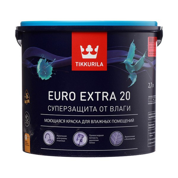 Краска водно-дисперсионная Tikkurila Euro Extra 20 моющаяся основа C 2,7 л