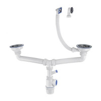 Сифон для двойной мойки VIRPLAST by WIRQUIN 30987088 3 1/2"х40 с нержавеющей чашкой D114 мм с отводом с переливом