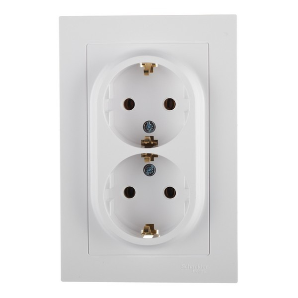 Розетка с рамкой Schneider Electric Atlas Design ATN000124 двойная скрытая установка белая с заземлением