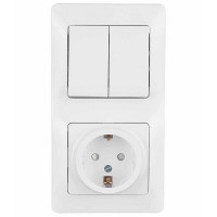 Блок выключателя с розеткой с рамкой Schneider Electric Glossa GSL000174 двухклавишный скрытая установка белый с заземлением со шторками
