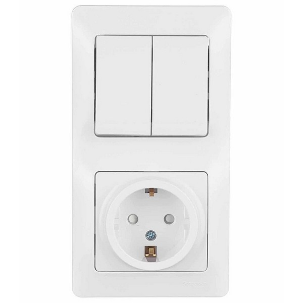 Блок выключателя с розеткой с рамкой Schneider Electric Glossa GSL000174 двухклавишный скрытая установка белый с заземлением со шторками