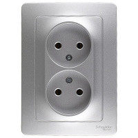 Розетка с рамкой Schneider Electric Blanca BLNRS000023 двойная скрытая установка алюминий без заземления