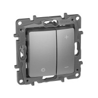 Диммер Legrand Etika 672418 двухклавишный скрытая установка алюминий 3-400 Вт нажимной