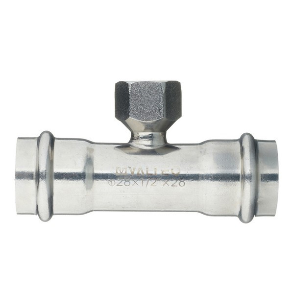 Тройник VALTEC (VTi.932.I.280428) 28 мм х 1/2 ВР(г) х 28 мм нержавеющая сталь