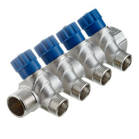 Коллектор VALTEC (VTc.560.N.0504) 3/4 ВР(г) х 4 выхода 1/2 НР(ш) х 3/4 НР(ш) регулируeмый