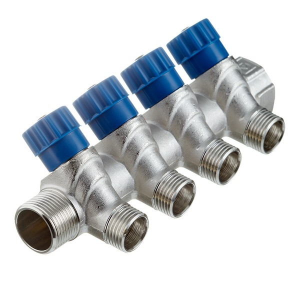 Коллектор VALTEC (VTc.560.N.0504) 3/4 ВР(г) х 4 выхода 1/2 НР(ш) х 3/4 НР(ш) регулируeмый