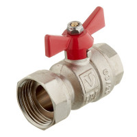 Кран шаровой латунный VALTEC (VT.241.N.0506) 3/4 ВР(г) х 1 ВР(г) проходной бабочка с накидной гайкой прямой