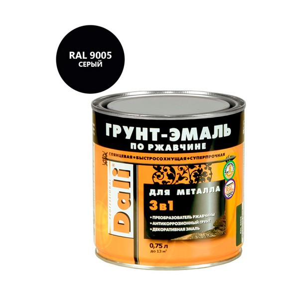 Грунт-эмаль по ржавчине 3в1 Dali гладкая глянцевая черный RAL 9005 0,75 л