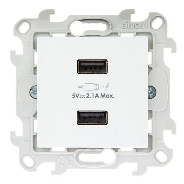 Розетка Simon 24 Harmonie 2411096-030 скрытая установка белая без заземления два модуля USB
