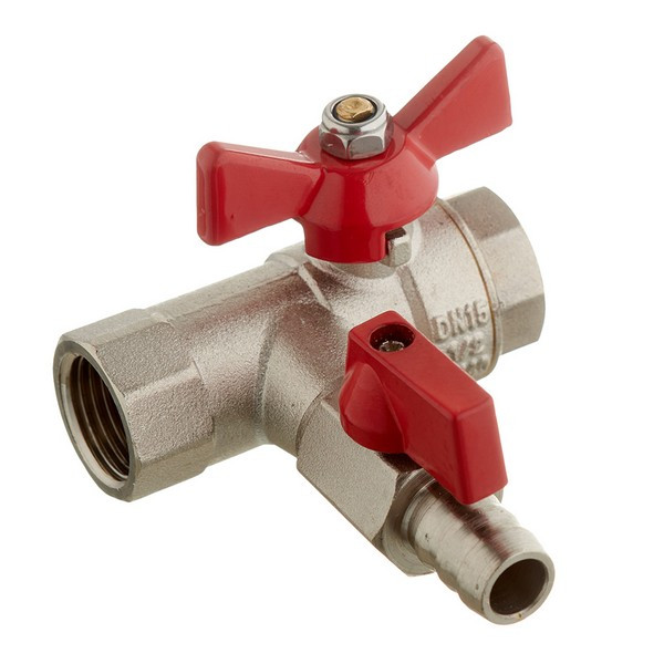 Кран шаровой латунный VALTEC (VT.248.N.04) 1/2 ВР(г) проходной бабочка с обратным клапаном