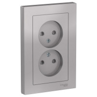Розетка с рамкой Schneider Electric Atlas Design ATN000322 двойная скрытая установка алюминий без заземления со шторками