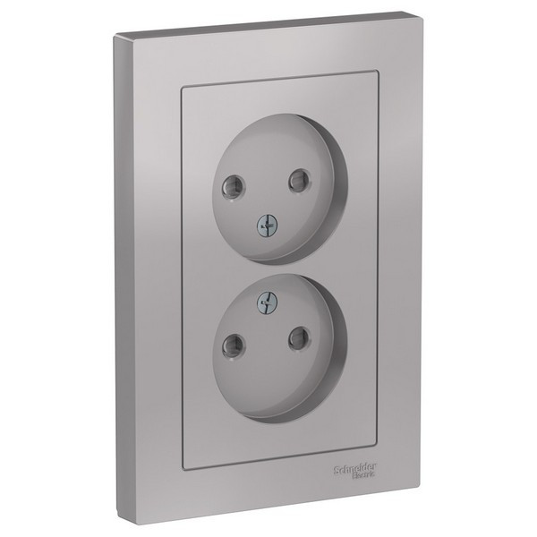 Розетка с рамкой Schneider Electric Atlas Design ATN000322 двойная скрытая установка алюминий без заземления со шторками