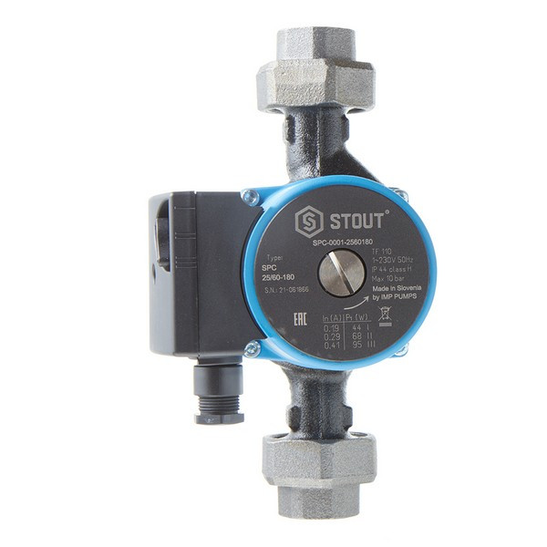 Циркуляционный насос для систем отопления Stout 25/60-180 (SPC-0001-2560180) DN25 подъем 6,5 м 180 мм с гайками