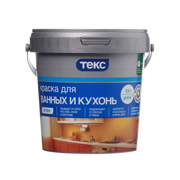 Краска водно-дисперсионная Текс Профи для ванных и кухонь моющаяся основа D 0,9 л