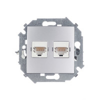 Розетка компьютерная Simon 15 1591593-033 скрытая установка алюминий два модуля RJ45 cat 5e