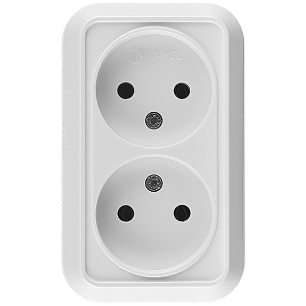 Розетка Makel Siva Ustu 45117 двойная открытая установка белая без заземления