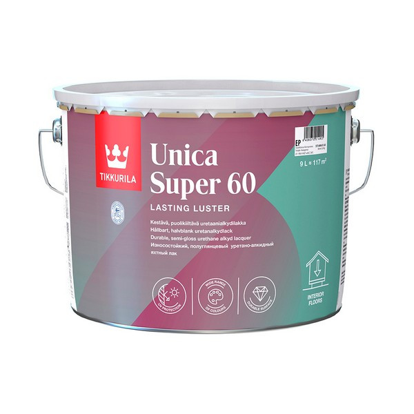 Лак алкидно-уретановый яхтный Tikkurila Unica Super 60 основа EP бесцветный 9 л полуглянцевый