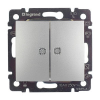 Выключатель Legrand Valena 694344 двухклавишный скрытая установка алюминий с подсветкой